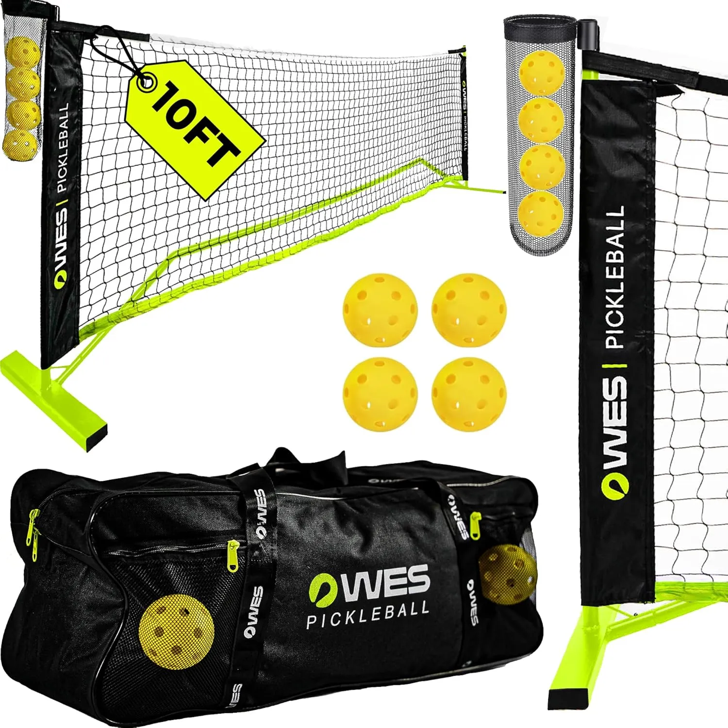 10ft Mini Pickleball Net Set – Half Court Pickleball Net with Ball Holder, Premium Travel Bag & 4 Pickleballs – Easy Setup, Heavy-Duty Frame & Reinforced Fabric Net for Driveway