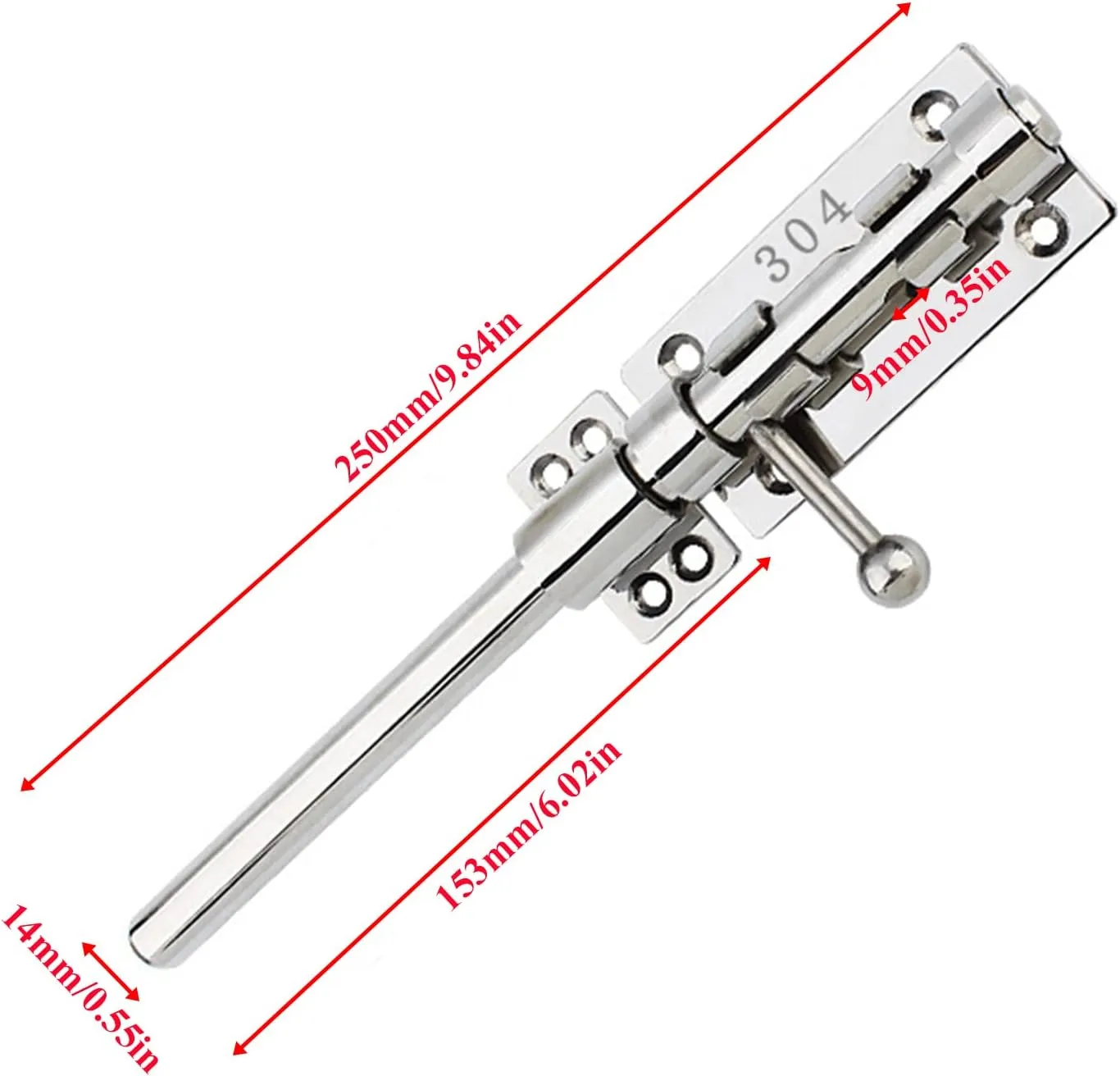 10in Slide Bolt Gate Latch 304 Stainless Steel Barrel Bolt Latch Heavy Duty Door Security Lock Thickened Door Latches Hardware with Mounting Screws for Barn Fence Shed Basement
