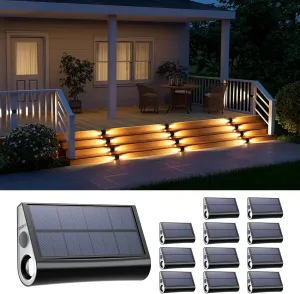 12 Pack Solar Powered Stair Lights Outdoor Waterproof Warm White Lamp for Deck Step Safety Outside Decorative LED for BackYard, Porch Step, Walkway, Garden, Pool, Easy Installation & Enhanced Ambiance