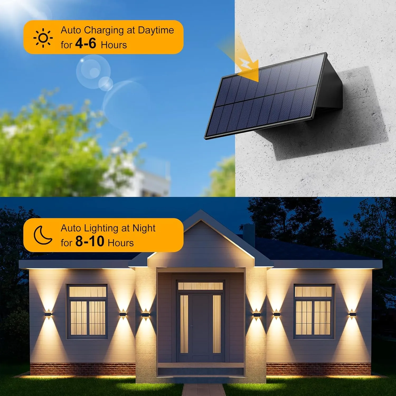 12 Pack Solar Up and Down Wall Lights Outdoor Decorative Fence LED Waterproof Yard Lamps for Deck, Patio, Porch, House, Garden, Easy to Install Solar Powered Wall Mount Lights for Outside (Warm White)