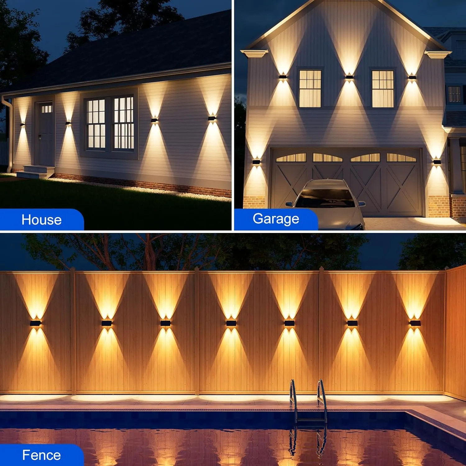 12 Pack Solar Up and Down Wall Lights Outdoor Decorative Fence LED Waterproof Yard Lamps for Deck, Patio, Porch, House, Garden, Easy to Install Solar Powered Wall Mount Lights for Outside (Warm White)