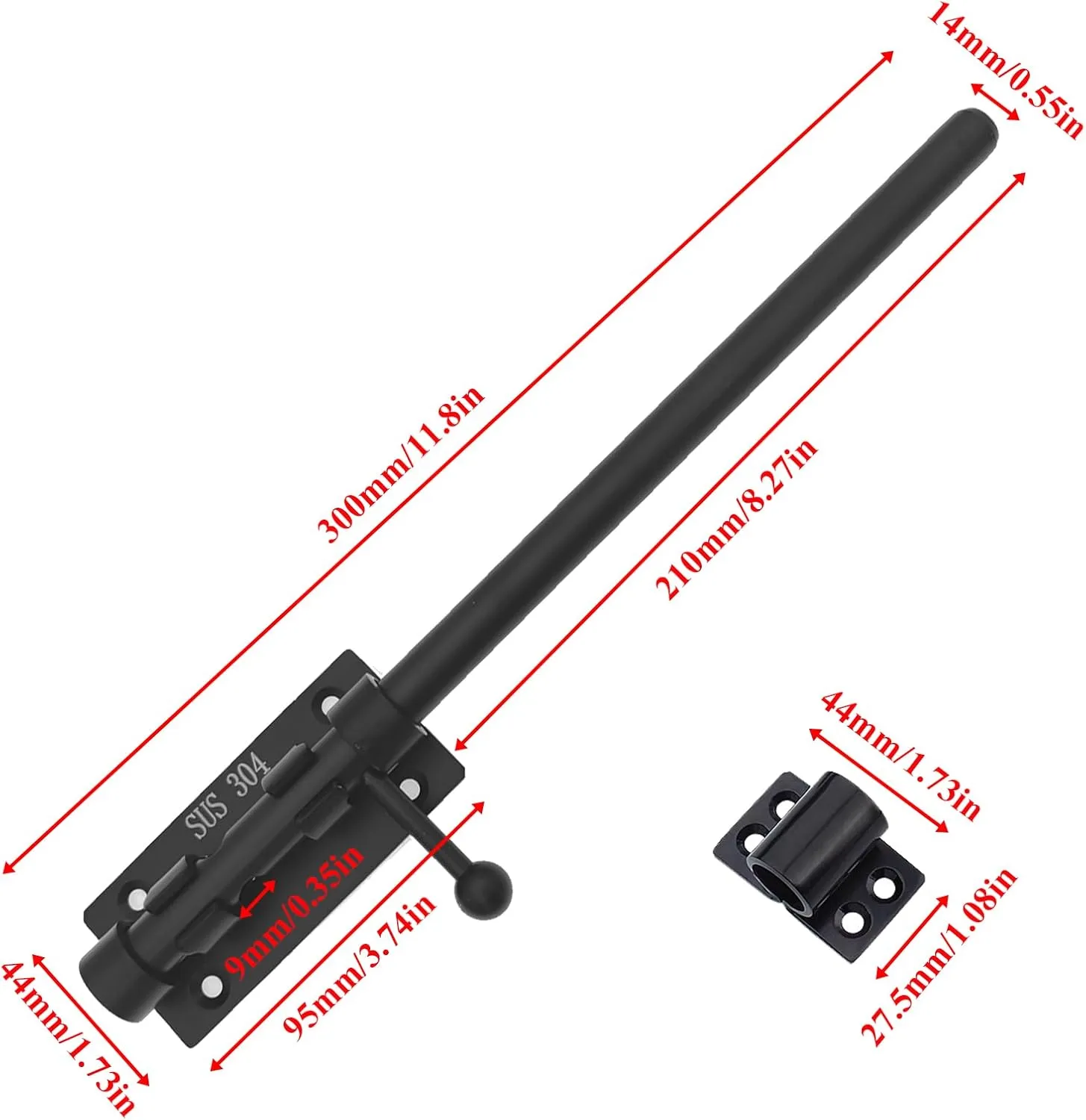 12in Slide Bolt Gate Latch 304 Stainless Steel Barrel Bolt Latch Heavy Duty Door Security Lock Thickened Door Latches Hardware with Mounting Screws for Barn Fence Shed Basement