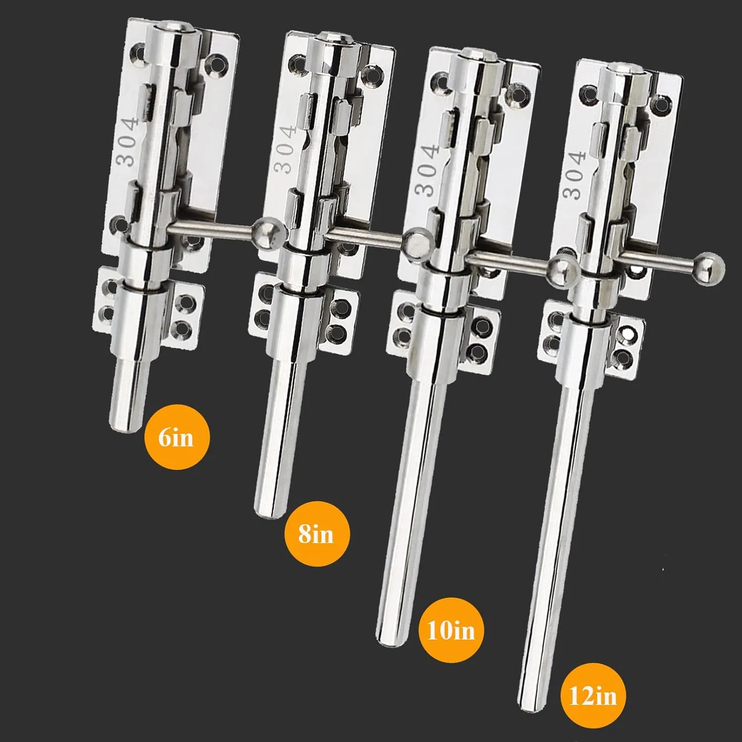 12in Slide Bolt Gate Latch 304 Stainless Steel Barrel Bolt Latch Heavy Duty Door Security Lock Thickened Door Latches Hardware with Mounting Screws for Barn Fence Shed Basement