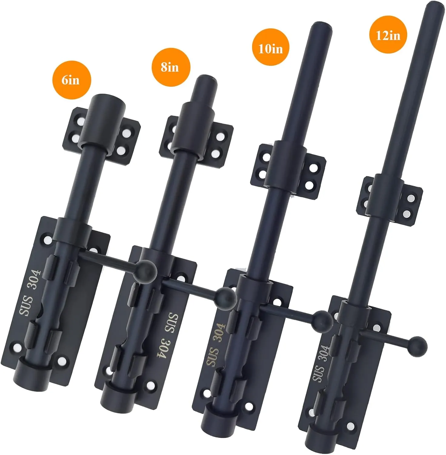 12in Slide Bolt Gate Latch 304 Stainless Steel Barrel Bolt Latch Heavy Duty Door Security Lock Thickened Door Latches Hardware with Mounting Screws for Barn Fence Shed Basement