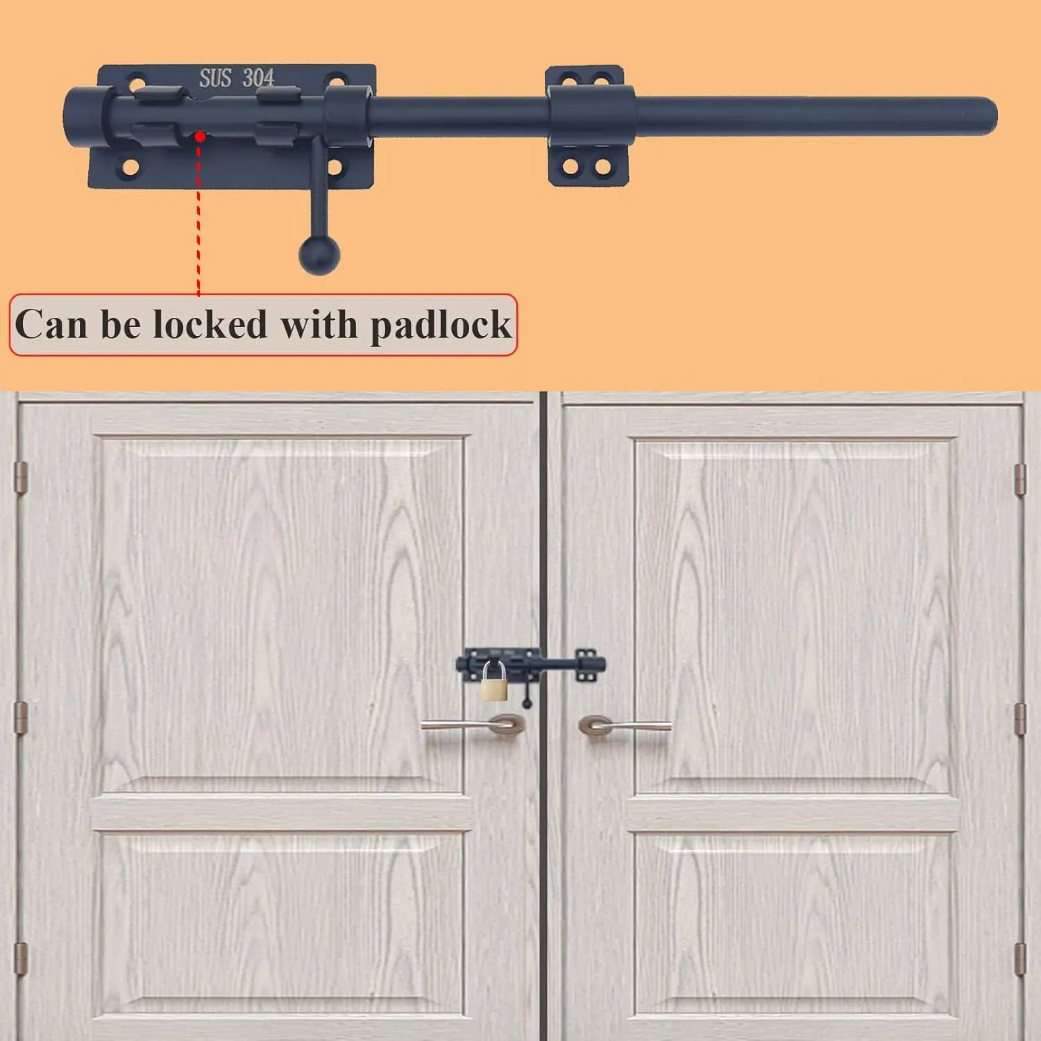 12in Slide Bolt Gate Latch 304 Stainless Steel Barrel Bolt Latch Heavy Duty Door Security Lock Thickened Door Latches Hardware with Mounting Screws for Barn Fence Shed Basement