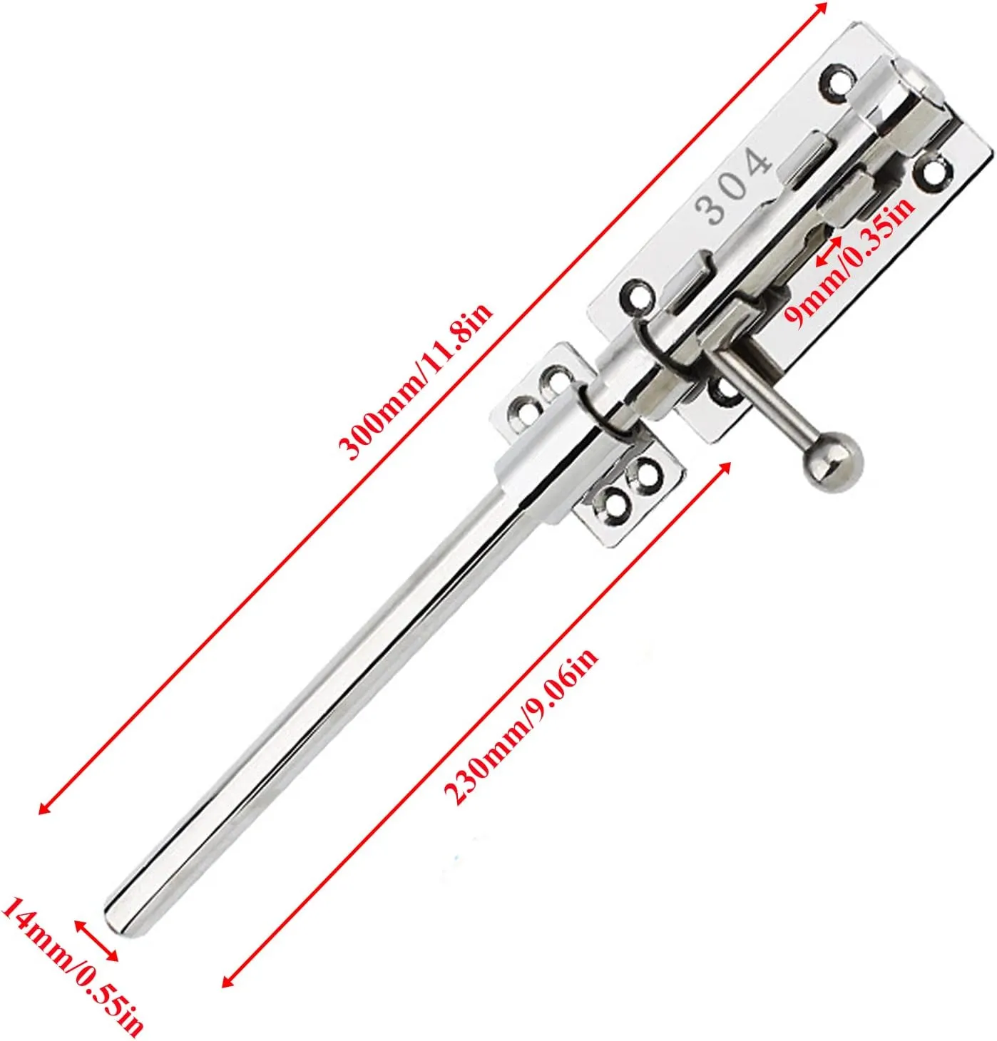 12in Slide Bolt Gate Latch 304 Stainless Steel Barrel Bolt Latch Heavy Duty Door Security Lock Thickened Door Latches Hardware with Mounting Screws for Barn Fence Shed Basement
