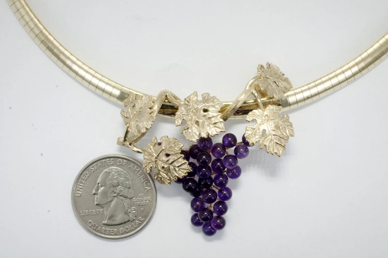 14kt Gold Purple Amethyst Grape Cluster Slide Necklace