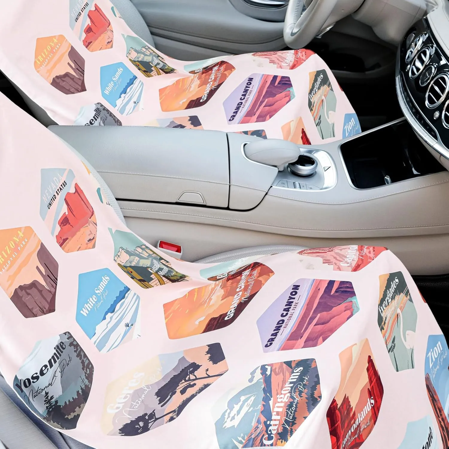2 Pack Car Seat Towel Covers with Storage Bag Seat Post Workout Sweat Washable Cover Non Slip for Car Towel for Dog Pet Workout Outdoor Sport Activities (Multi National Parks)