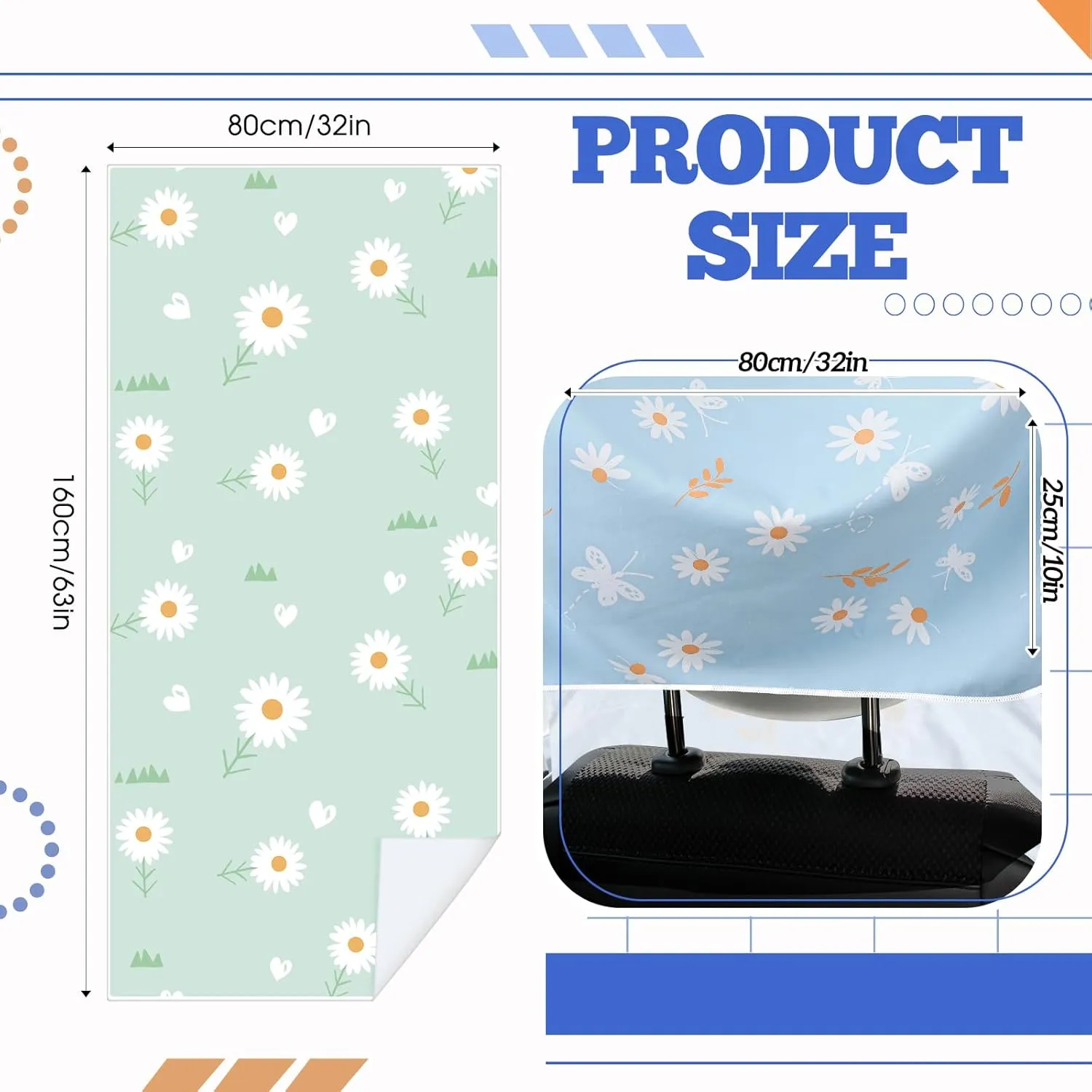 2 Pack Car Seat Towel Covers with Storage Bag Seat Post Workout Sweat Washable Cover Non Slip for Car Towel for Dog Pet Workout Outdoor Sport Activities(Daisy)