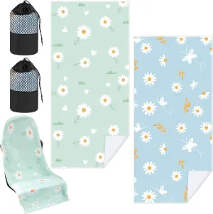 2 Pack Car Seat Towel Covers with Storage Bag Seat Post Workout Sweat Washable Cover Non Slip for Car Towel for Dog Pet Workout Outdoor Sport Activities(Daisy)