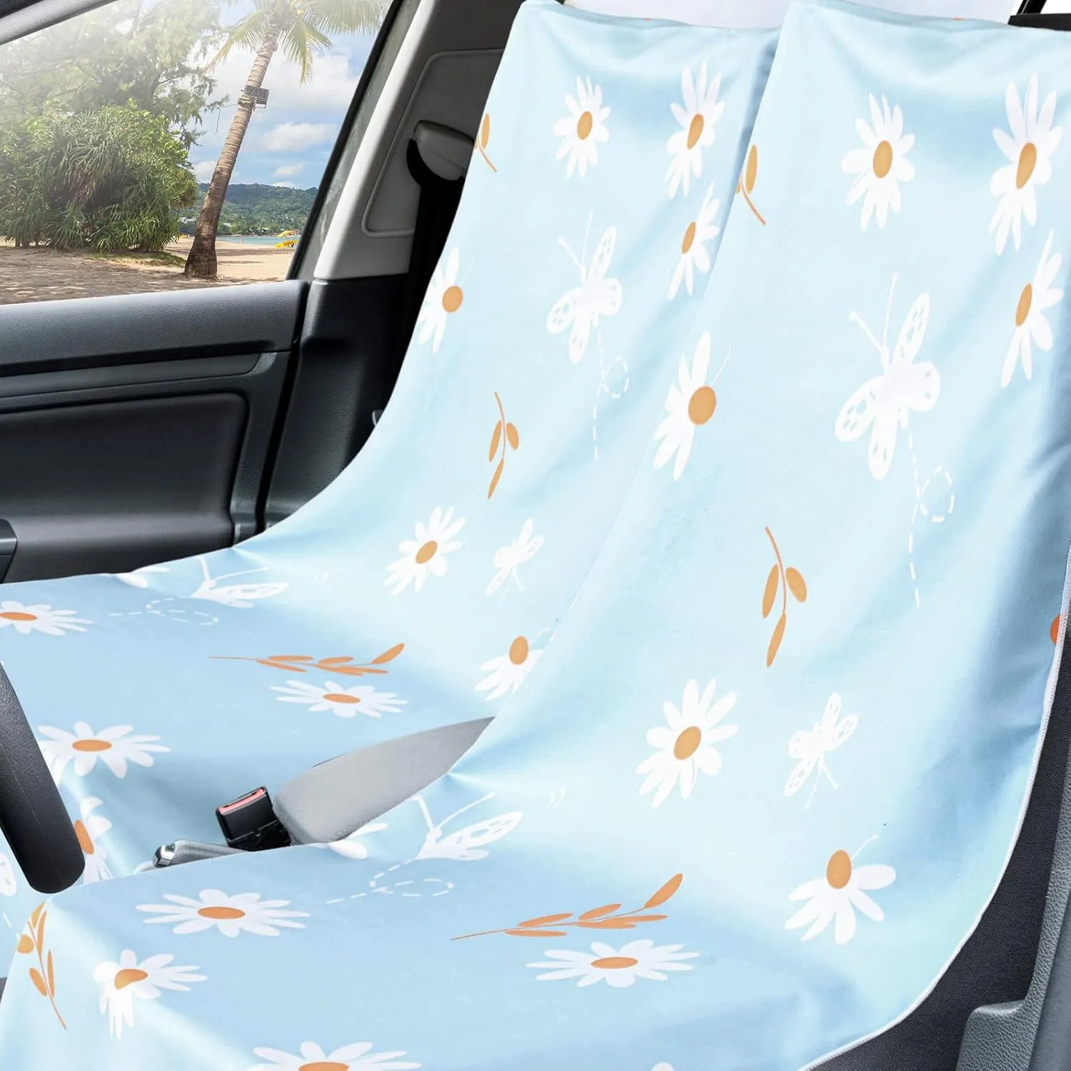 2 Pack Car Seat Towel Covers with Storage Bag Seat Post Workout Sweat Washable Cover Non Slip for Car Towel for Dog Pet Workout Outdoor Sport Activities(Daisy)