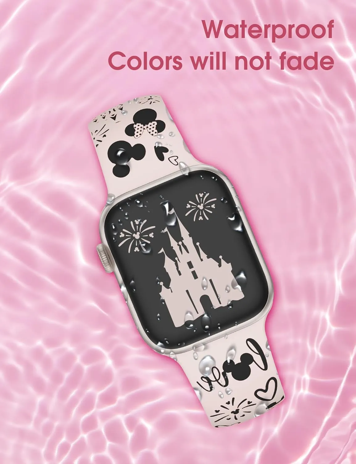 2 Packs Cartoon Engraved Band Compatible with Apple Watch Band 49/46/45/44/42/41/40/38mm Women Two-Tone Cute Soft Silicone Sport Strap for iWatch SE Series 10/9/8/7/6/5/4/3/2/1/Ultra(1/2)