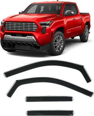 2024-2025 in-Channel Rain Guards Side Window Visor Deflectors for Toyota Tacoma SR SR5 TRD PreRunner Sport Off-Road i-FORCEMAX Limited Trailhunter Pro