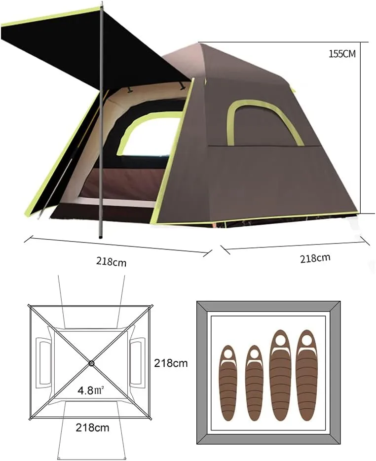 3-4 Person Automatic Camping Tent Hydraulic Instant Tent Waterproof Windproof Easy Setup Two Doors Hiking Tent for Camping Outdoor Mountaineering Travel