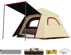 3-4 Person Automatic Camping Tent Hydraulic Instant Tent Waterproof Windproof Easy Setup Two Doors Hiking Tent for Camping Outdoor Mountaineering Travel