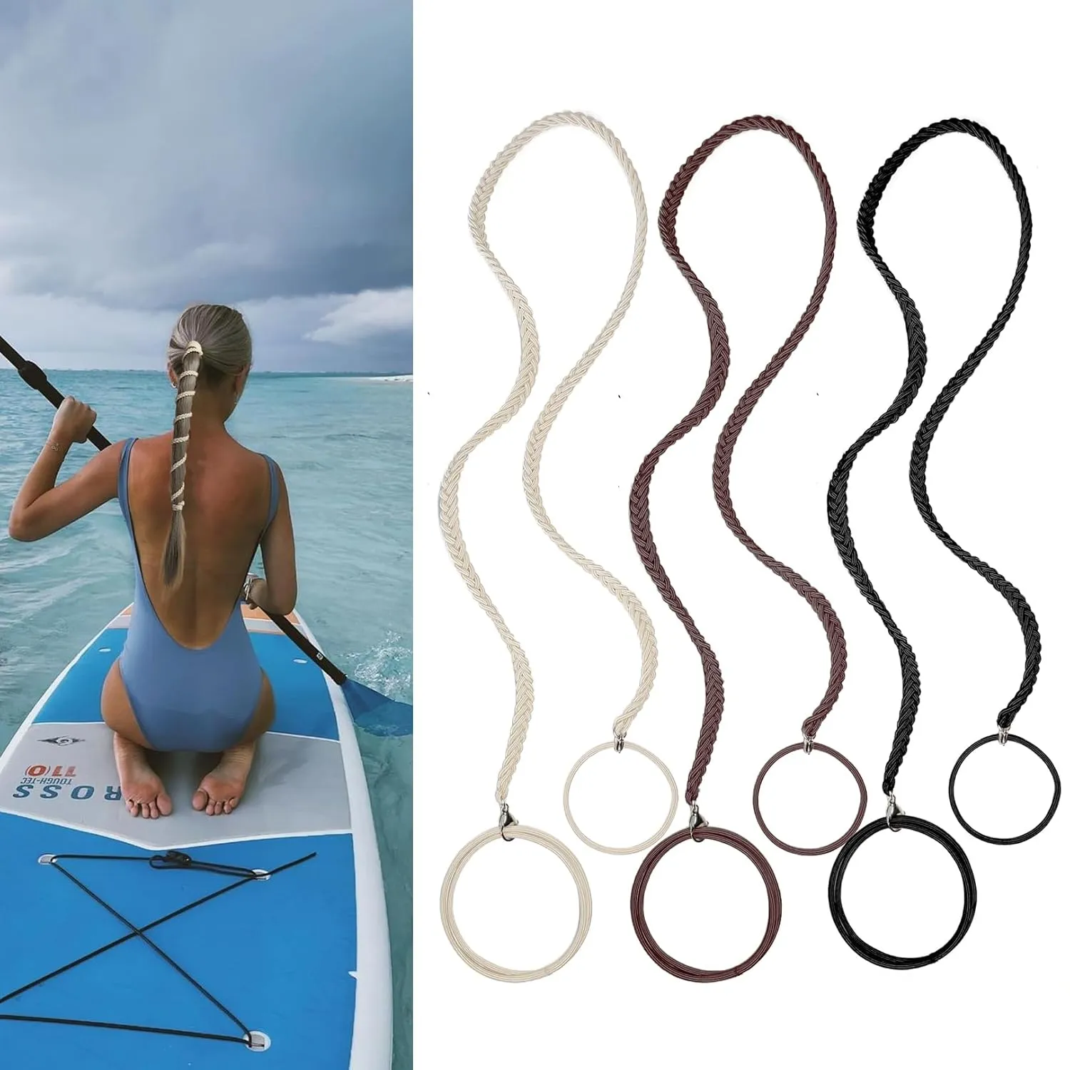 3 Packs 25" Spiral Hair Tie Sprots Ponytail Holders, Elastic Braided Hair Ties No Damage, Pony Tail Wrap for Long Hair for Gym, Swimming, Diving Black Blonde Brown