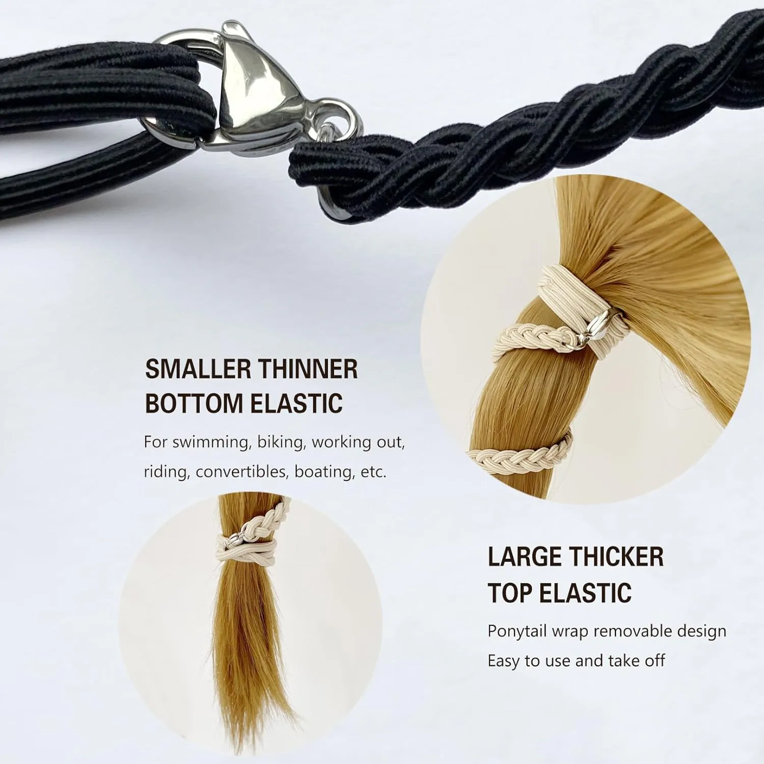 3 Packs 25" Spiral Hair Tie Sprots Ponytail Holders, Elastic Braided Hair Ties No Damage, Pony Tail Wrap for Long Hair for Gym, Swimming, Diving Black Blonde Brown