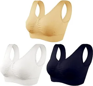 3Pack Seamless Wireless Bras with Padding for Women Petite Full Coverage Wire Free T-Shirt Bra ABC Cup Everyday Bra