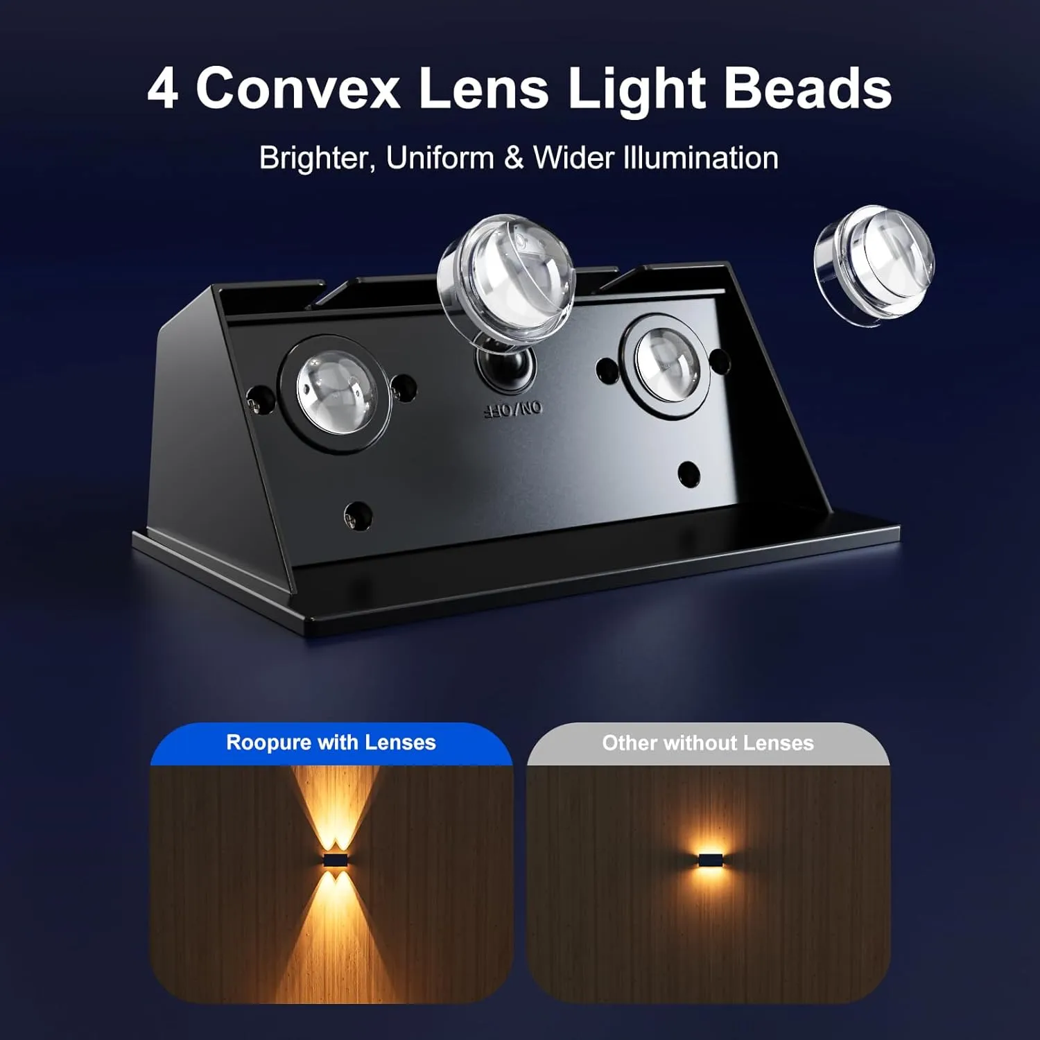 4 Pack Solar Powered Wall Lights for Outside Up and Down Fence Mount LED Outdoor Decorative Waterproof Lamps for Porch, Deck, Patio, Yard, Garden, 4 Lenses Designed for Accent Lighting (Warm White)