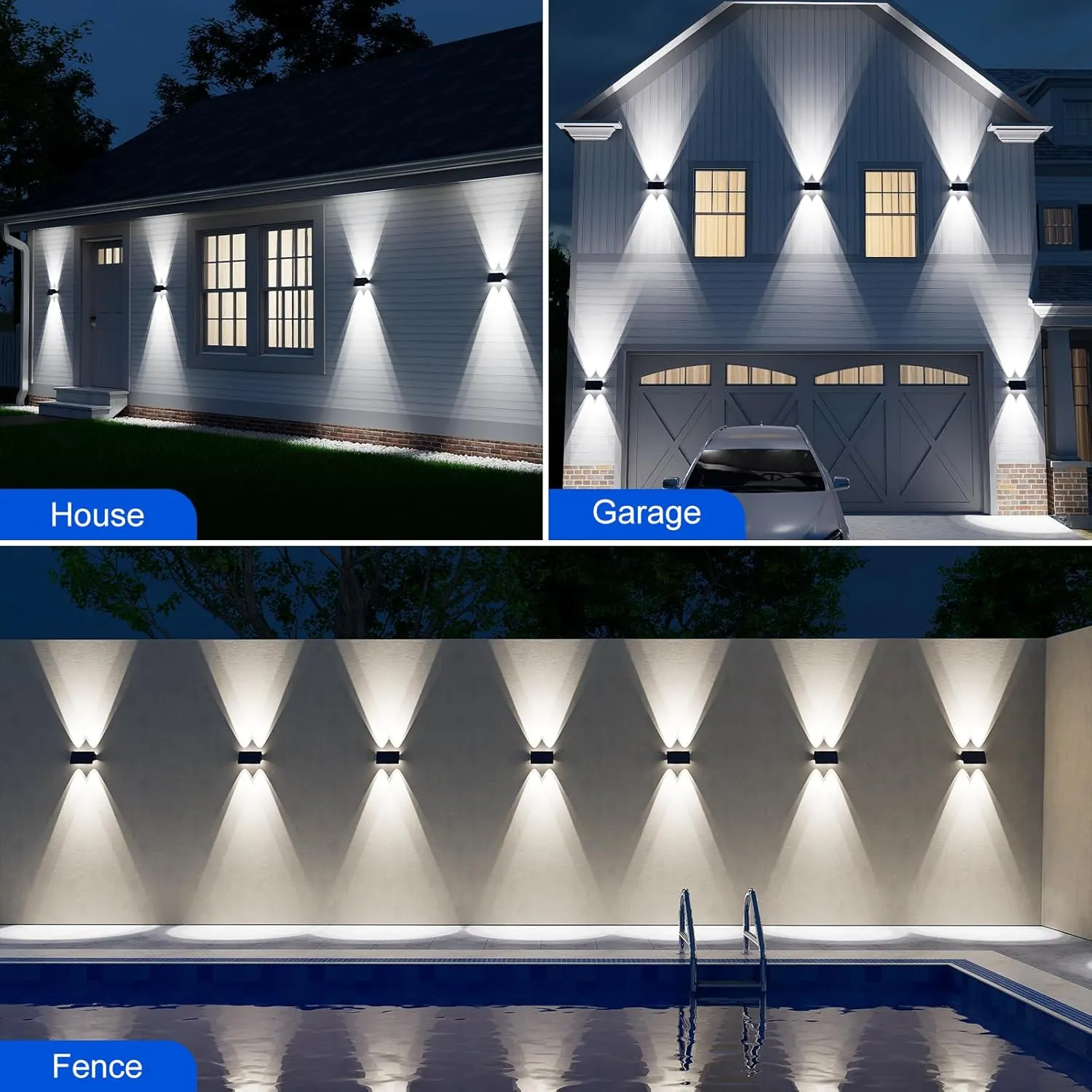 4 Pack Solar Powered Wall Lights for Outside Up and Down Fence Mount LED Outdoor Decorative Waterproof Lamps for Porch, Deck, Patio, Yard, Gate, 4 Lenses Designed for Accent Lighting (Cool White)
