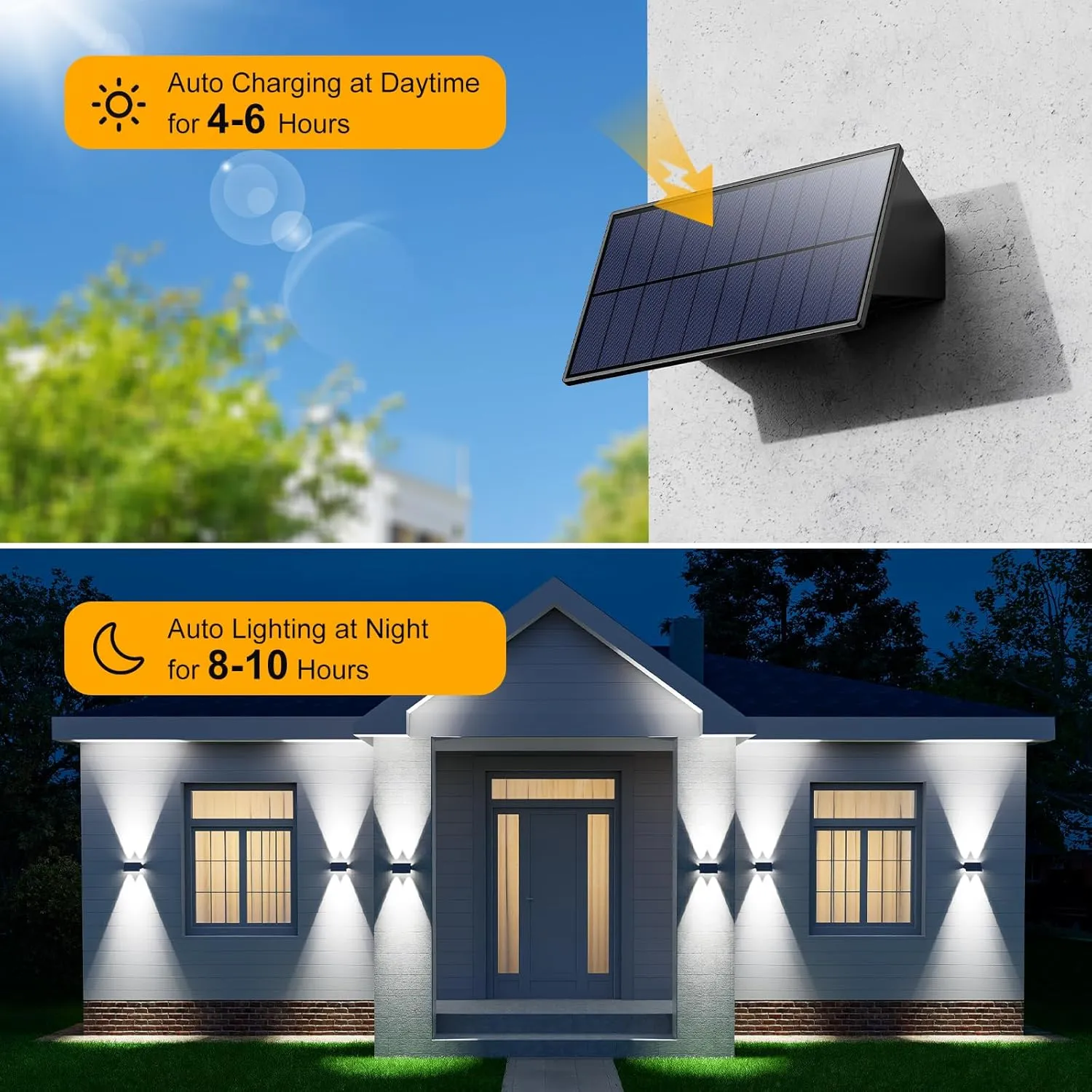 4 Pack Solar Powered Wall Lights for Outside Up and Down Fence Mount LED Outdoor Decorative Waterproof Lamps for Porch, Deck, Patio, Yard, Gate, 4 Lenses Designed for Accent Lighting (Cool White)