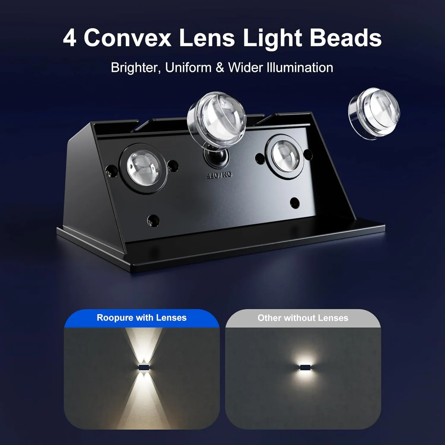 4 Pack Solar Powered Wall Lights for Outside Up and Down Fence Mount LED Outdoor Decorative Waterproof Lamps for Porch, Deck, Patio, Yard, Gate, 4 Lenses Designed for Accent Lighting (Cool White)