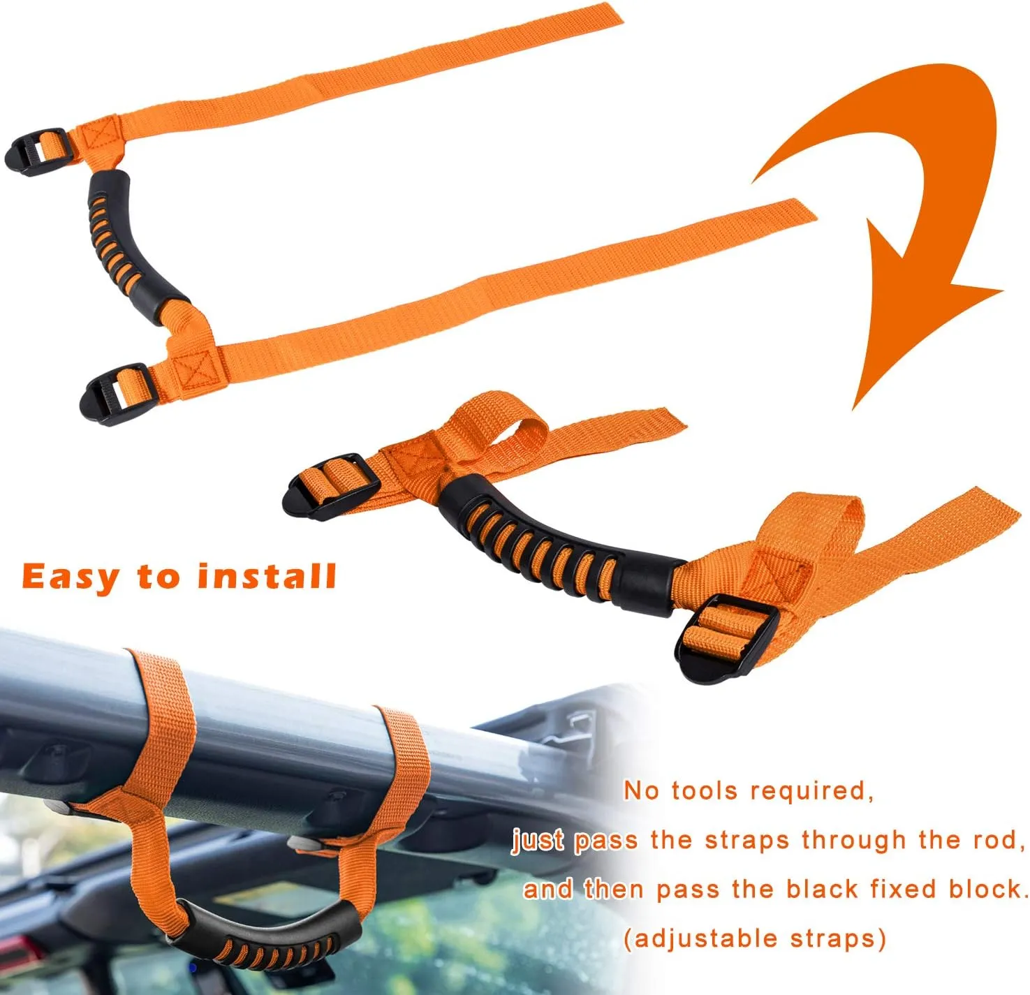 4 x Roll Bar Grab Handles Grip Handle for Jeep Wrangler YJ TJ JK JKU JL JLU Sports Sahara Freedom Rubicon X & Unlimited 1955-2024 2025 (Orange)