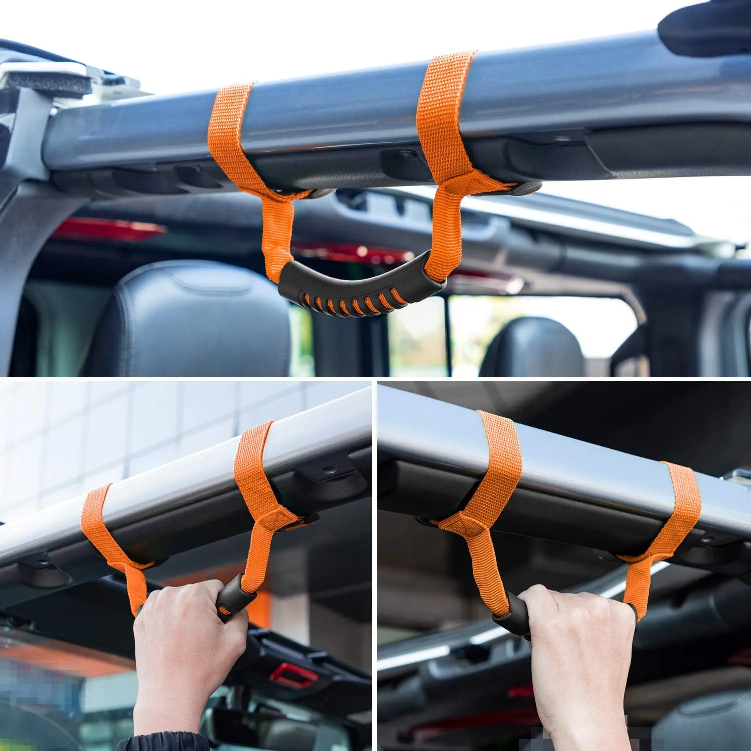 4 x Roll Bar Grab Handles Grip Handle for Jeep Wrangler YJ TJ JK JKU JL JLU Sports Sahara Freedom Rubicon X & Unlimited 1955-2024 2025 (Orange)