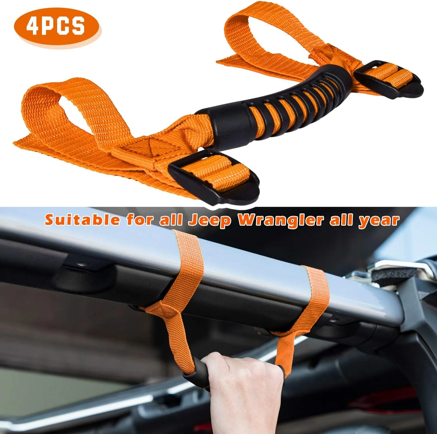 4 x Roll Bar Grab Handles Grip Handle for Jeep Wrangler YJ TJ JK JKU JL JLU Sports Sahara Freedom Rubicon X & Unlimited 1955-2024 2025 (Orange)