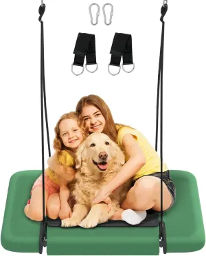 40" Retangular Tree Swing for Kids & Adults, Adjustable Platform Swing with Hanging Straps, 700lbs Capacity, Waterproof Giant Swings for Backyard Outdoor & Indoor Use, Green & Black
