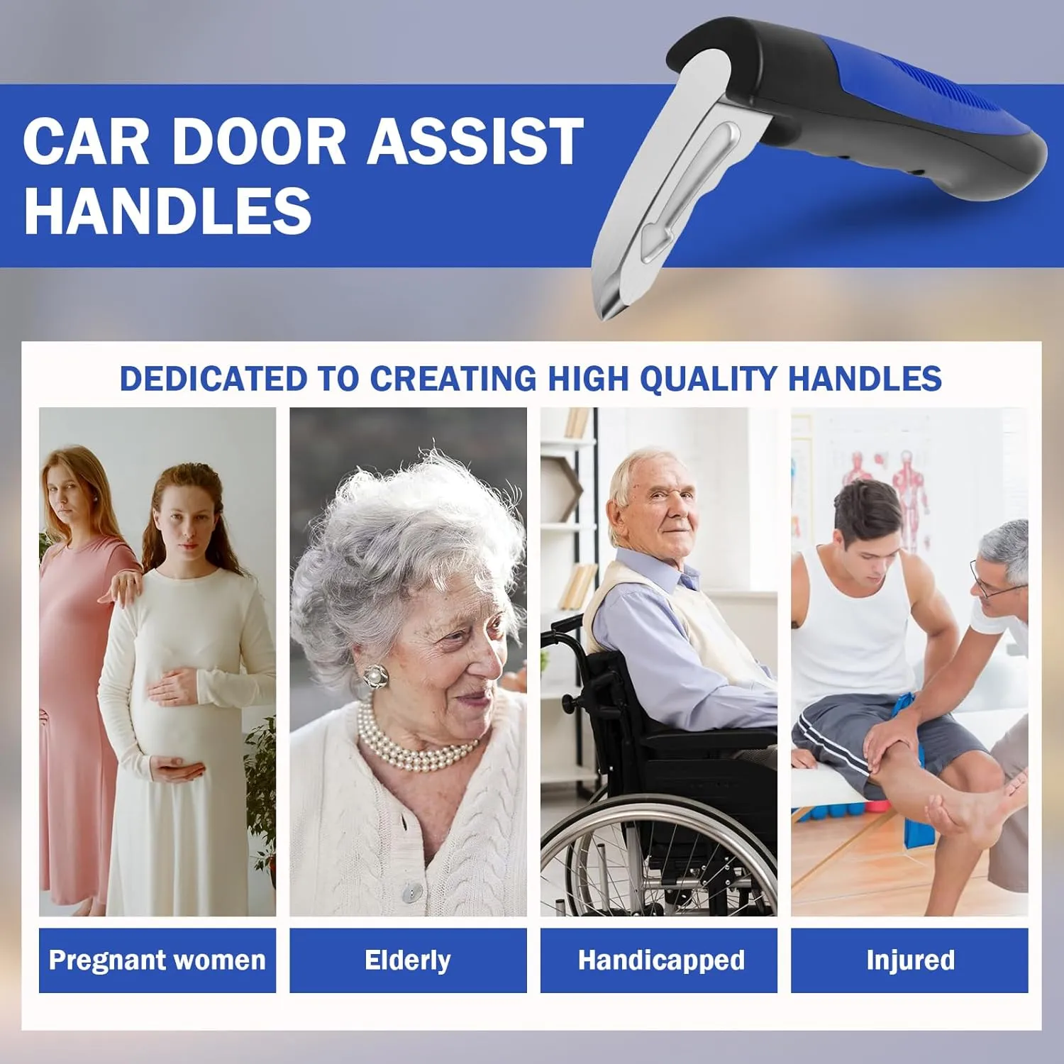 4Pack Car Support Handle Assist, 3 in 1 Emergency Tool, Auto Cane Car Grab Handle, Portable Car Assist Handle for for Elderly Handicap Getting in and Out of Car (Blue)