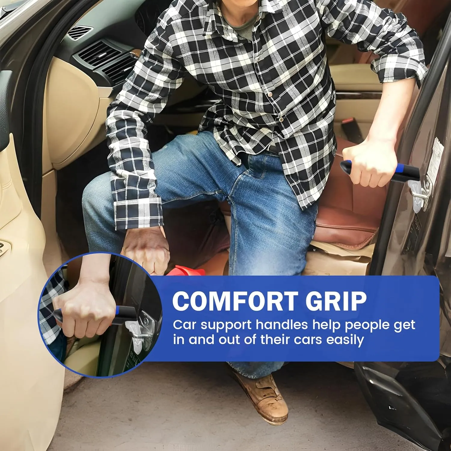 4Pack Car Support Handle Assist, 3 in 1 Emergency Tool, Auto Cane Car Grab Handle, Portable Car Assist Handle for for Elderly Handicap Getting in and Out of Car (Blue)