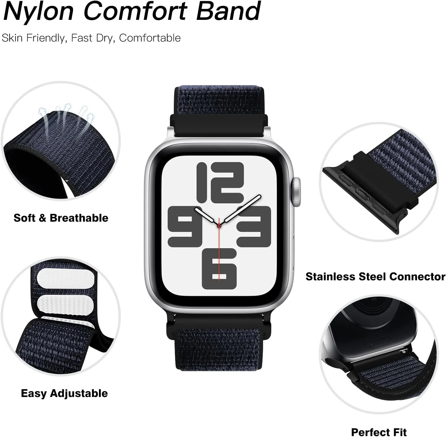 6 Pack Nylon Sport Loop Band Compatible with Apple Watch Band 38mm 40mm 41mm 42mm 44mm 45mm 46mm 49mm Women Men, Soft Adjustable Braided Replacement Straps for iWatch Series 10 9 8 7 6 5 4 3 2 1 SE Ultra