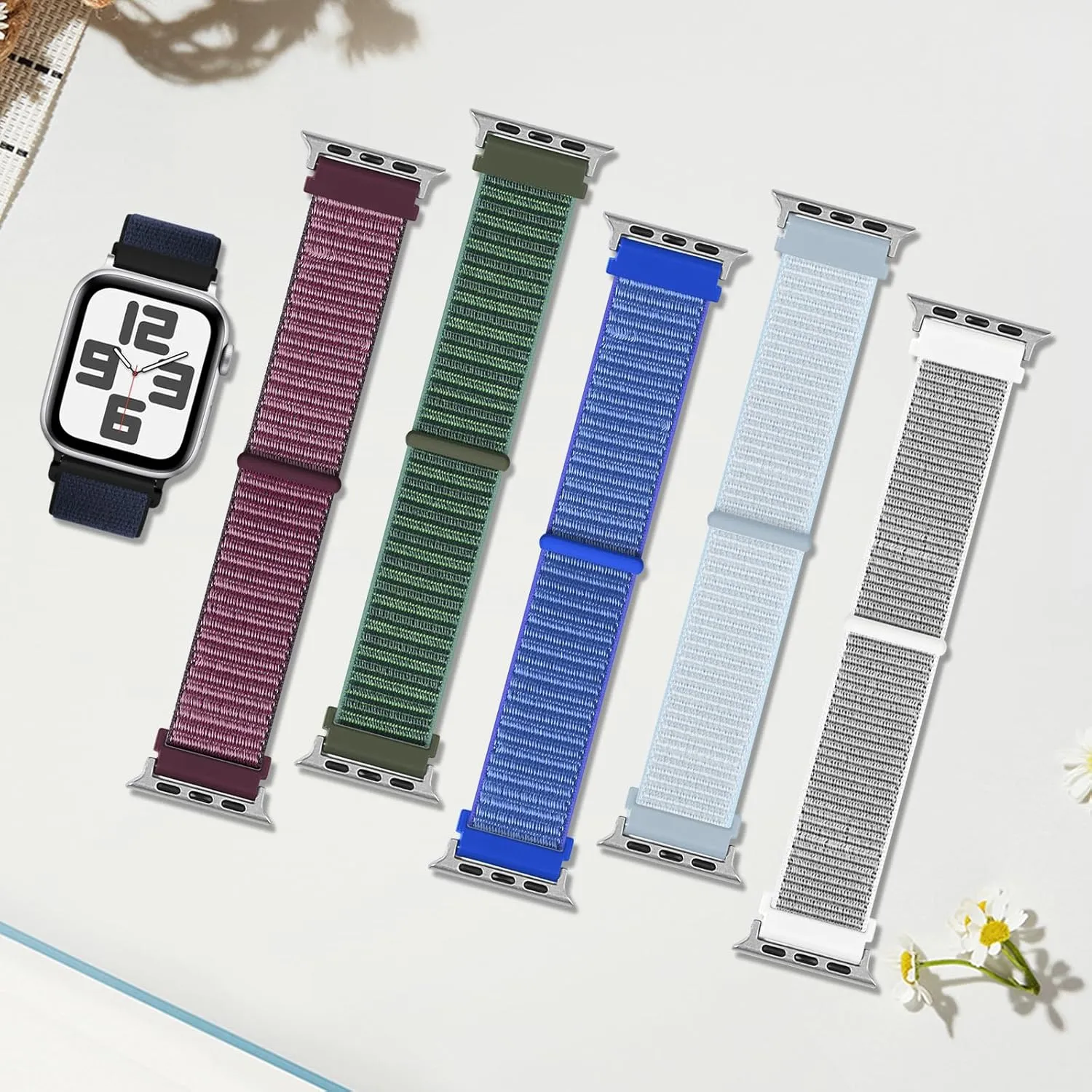 6 Pack Nylon Sport Loop Band Compatible with Apple Watch Band 38mm 40mm 41mm 42mm 44mm 45mm 46mm 49mm Women Men, Soft Adjustable Braided Replacement Straps for iWatch Series 10 9 8 7 6 5 4 3 2 1 SE Ultra