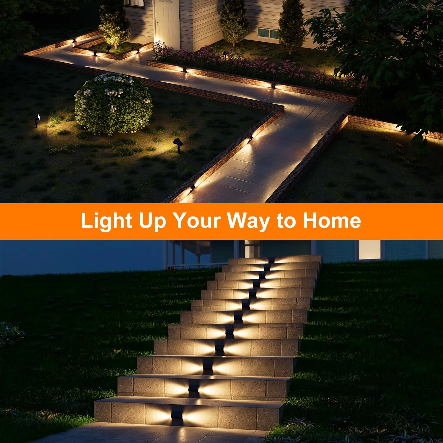 6 Pack Solar Powered Step Lights Outdoor Waterproof LED for Deck Stair Safety Outside Decorative Lamps for Porch Railing, Fence, Walkway, Yard, Patio, 2 Sided Warm White Lighting for Enhanced Security