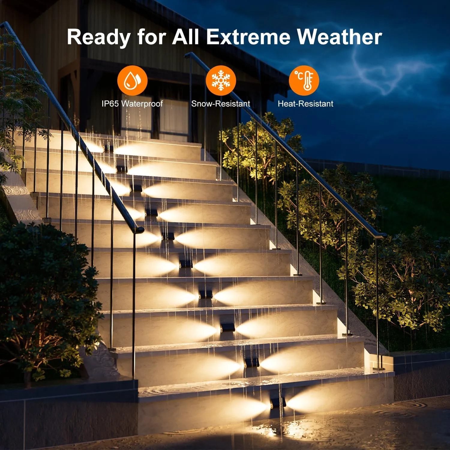 6 Pack Solar Powered Step Lights Outdoor Waterproof LED for Deck Stair Safety Outside Decorative Lamps for Porch Railing, Fence, Walkway, Yard, Patio, 2 Sided Warm White Lighting for Enhanced Security