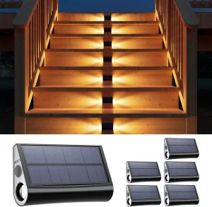 6 Pack Solar Powered Step Lights Outdoor Waterproof LED for Deck Stair Safety Outside Decorative Lamps for Porch Railing, Fence, Walkway, Yard, Patio, 2 Sided Warm White Lighting for Enhanced Security