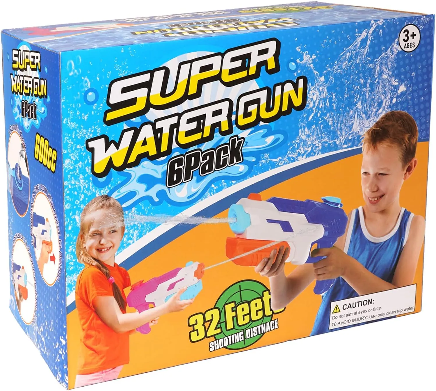 600cc Water Gun for Kids Adults：6 Pack Squirt Blasters Super Water Gun Soaker with Long Range High Capacity for Boys Girls Summer Swimming Pool Beach Outdoor Water Fighting Play Toys Party Favors