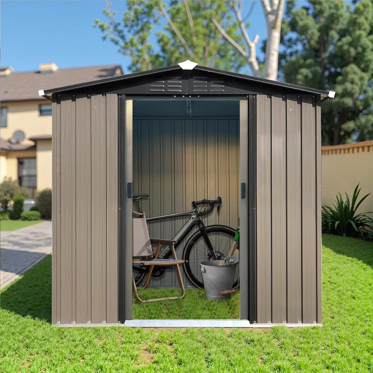 6×4ft Outdoor Storage Shed, Metal Garden Shelter with Sliding Door, Weatherproof Heavy Duty Tool Shed, Easy Assembly, Ideal for Backyard & Garden Equipment