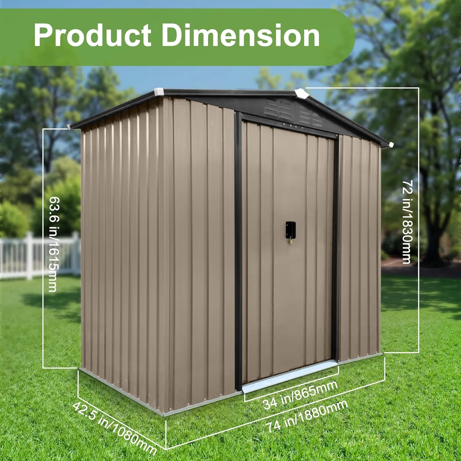6×4ft Outdoor Storage Shed, Metal Garden Shelter with Sliding Door, Weatherproof Heavy Duty Tool Shed, Easy Assembly, Ideal for Backyard & Garden Equipment