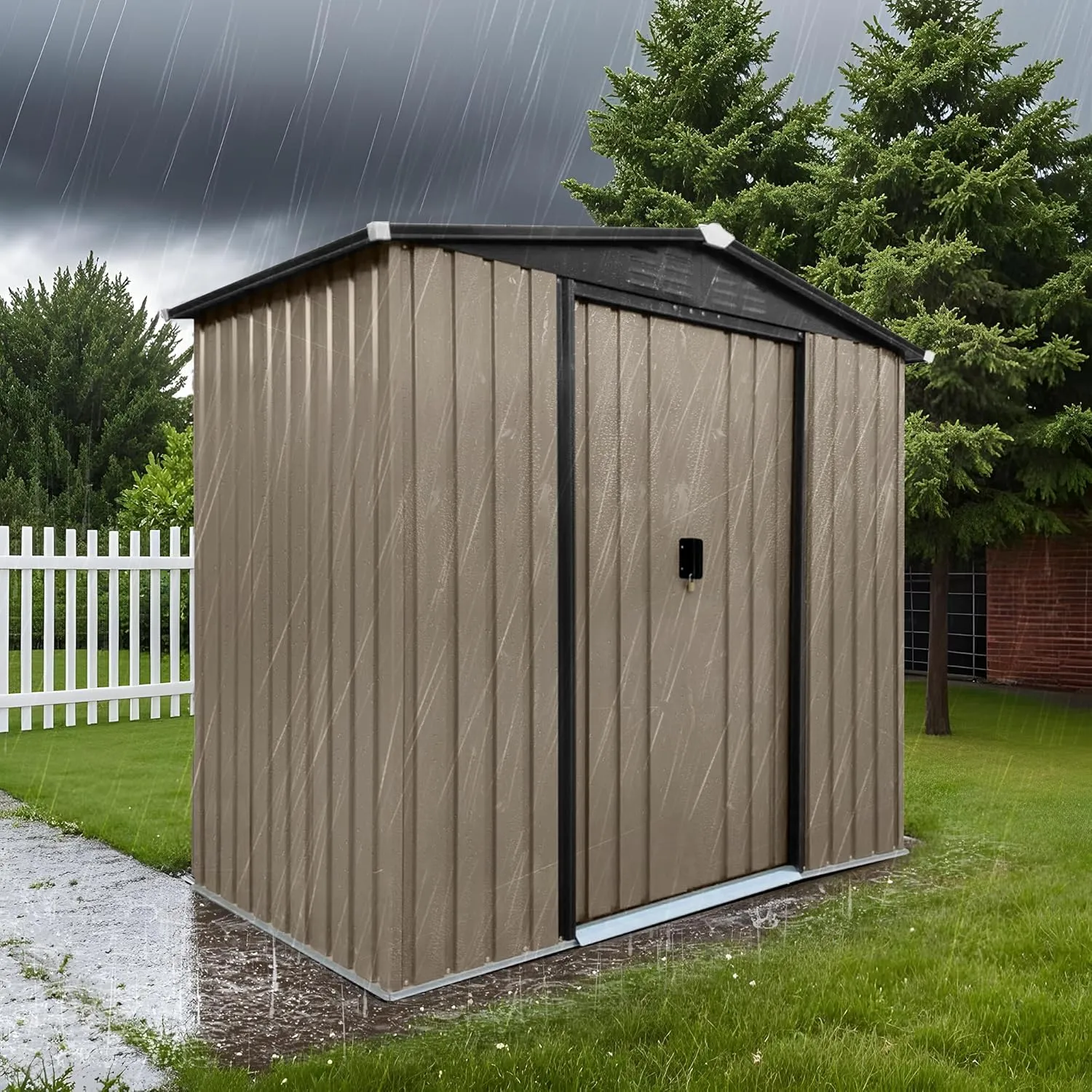 6×4ft Outdoor Storage Shed, Metal Garden Shelter with Sliding Door, Weatherproof Heavy Duty Tool Shed, Easy Assembly, Ideal for Backyard & Garden Equipment