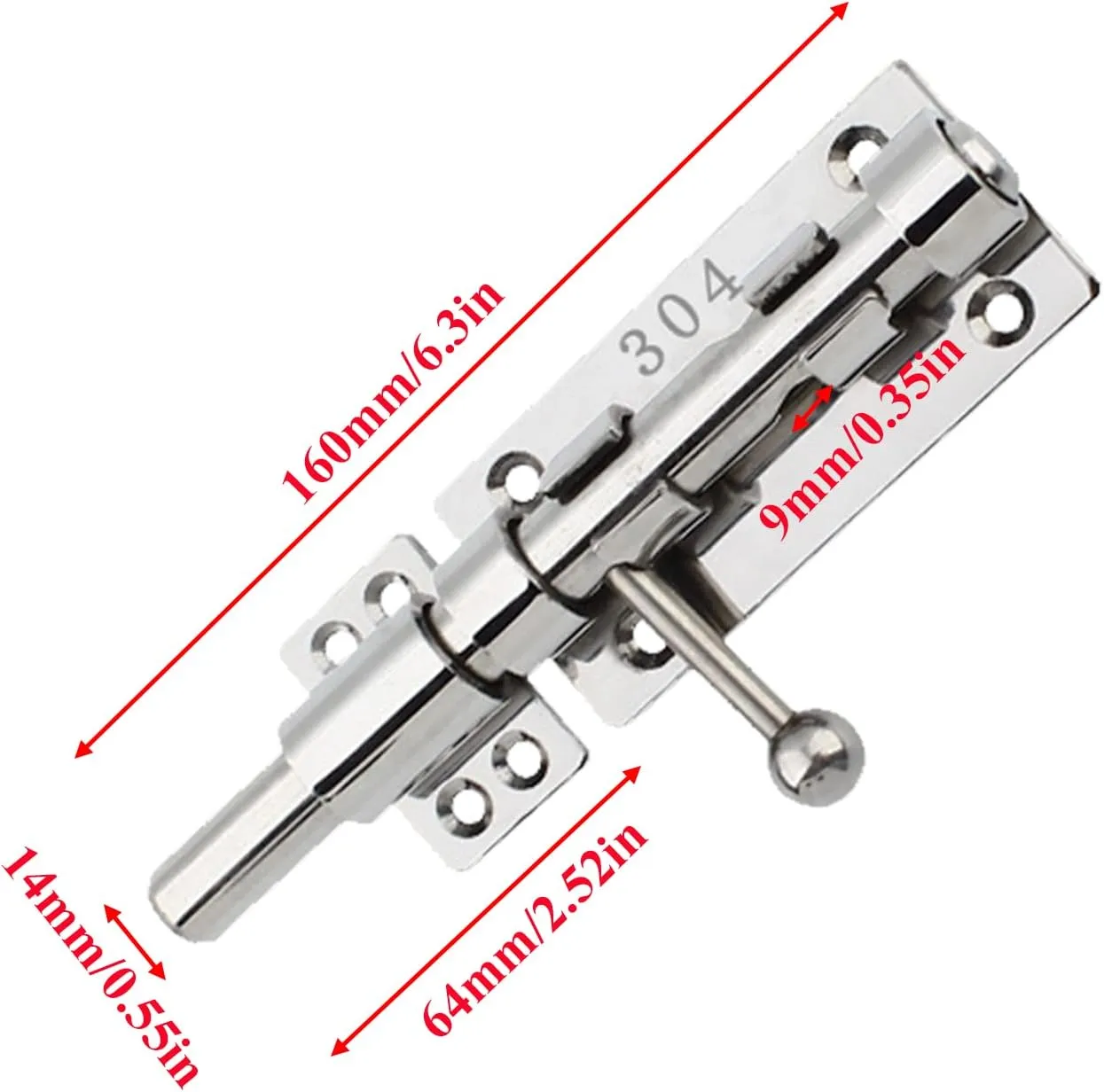 6in Slide Bolt Gate Latch 304 Stainless Steel Barrel Bolt Latch Heavy Duty Door Security Lock Thickened Door Latches Hardware with Mounting Screws for Barn Fence Shed Basement
