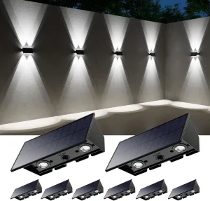 8 Pack Solar Powered Fence Lights Outdoor Up and Down Wall Mount LED Decorative Waterproof Lamps for Outside Patio, Backyard, House, Front Door, Auto On-Off Function for Energy Saving (Cool White)