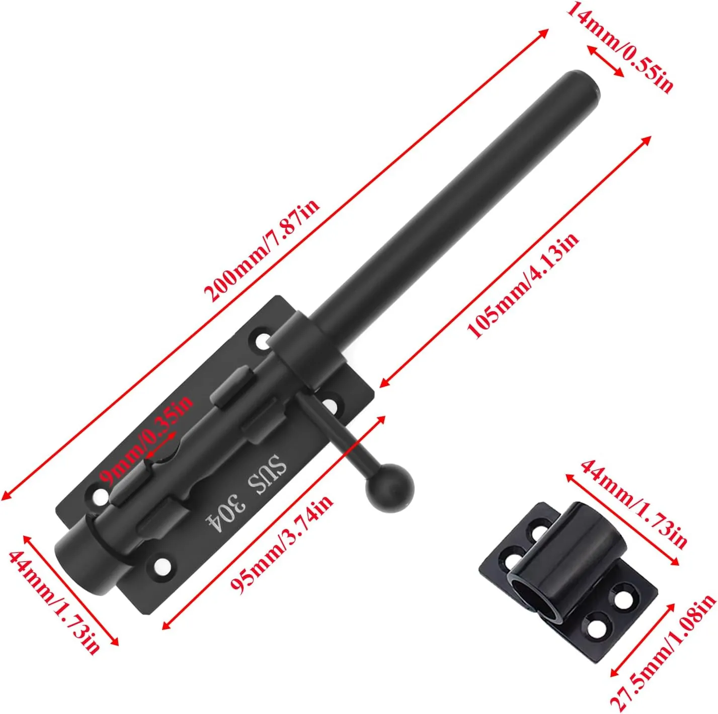 8in Slide Bolt Gate Latch 304 Stainless Steel Barrel Bolt Latch Heavy Duty Door Security Lock Thickened Door Latches Hardware with Mounting Screws for Barn Fence Shed Basement