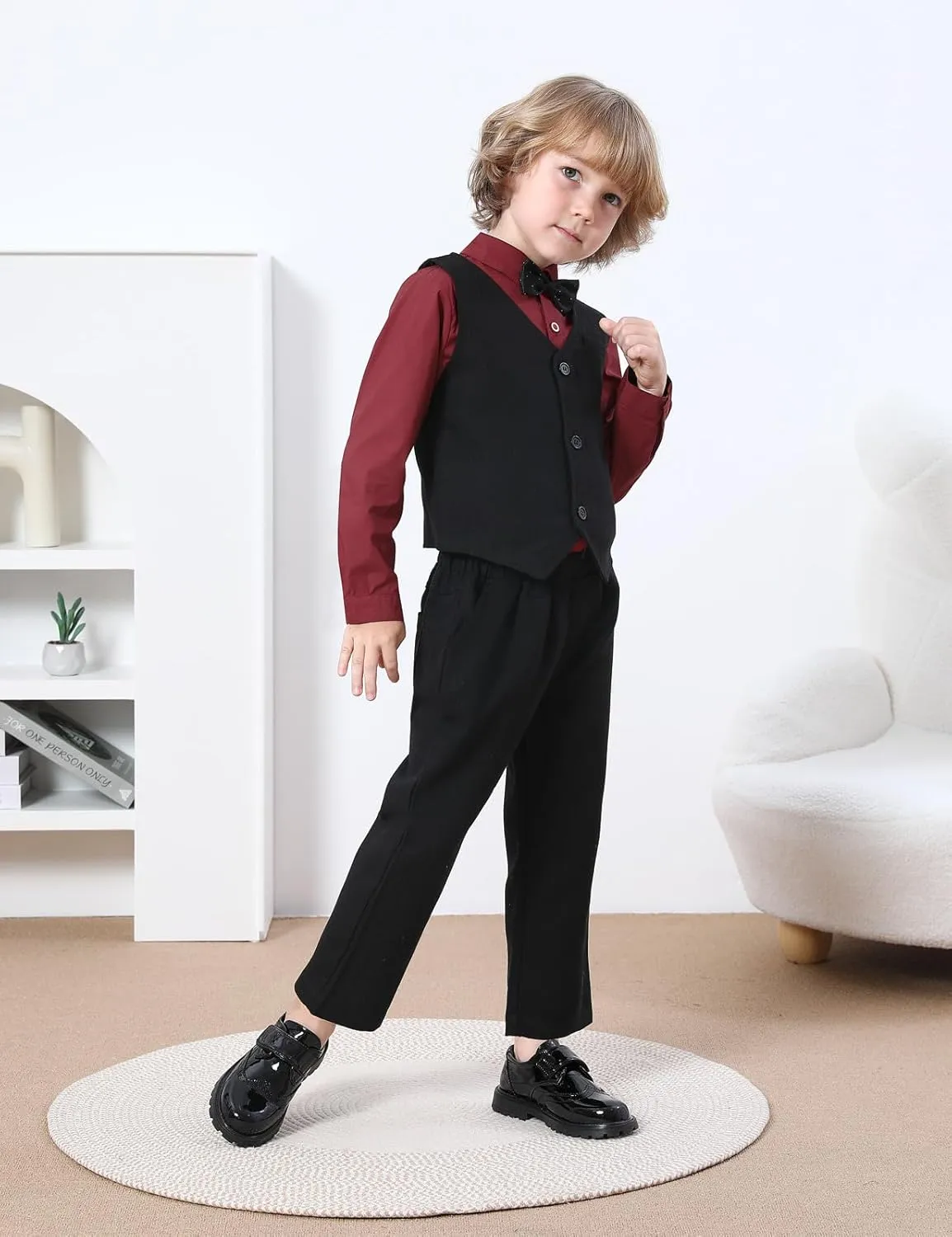 A&J DESIGN 4pcs Baby & Toddler Suit, 12 Months - 5T, Shirt & Pants & Vest & Bow Tie