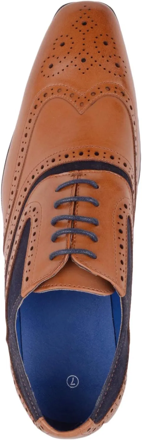 ABSOLUTE FOOTWEAR Mens Slip On Lace Up Formal Smart Work Suit Shoes Brogues with Contrasting Detail