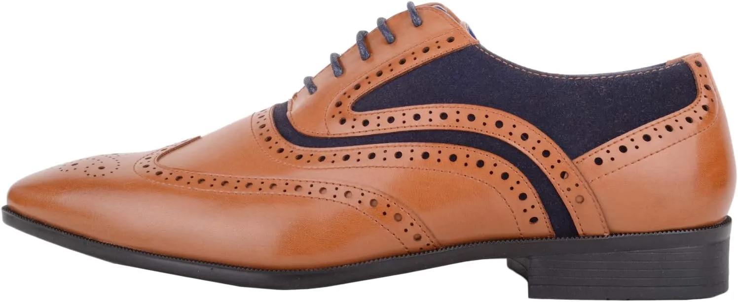 ABSOLUTE FOOTWEAR Mens Slip On Lace Up Formal Smart Work Suit Shoes Brogues with Contrasting Detail