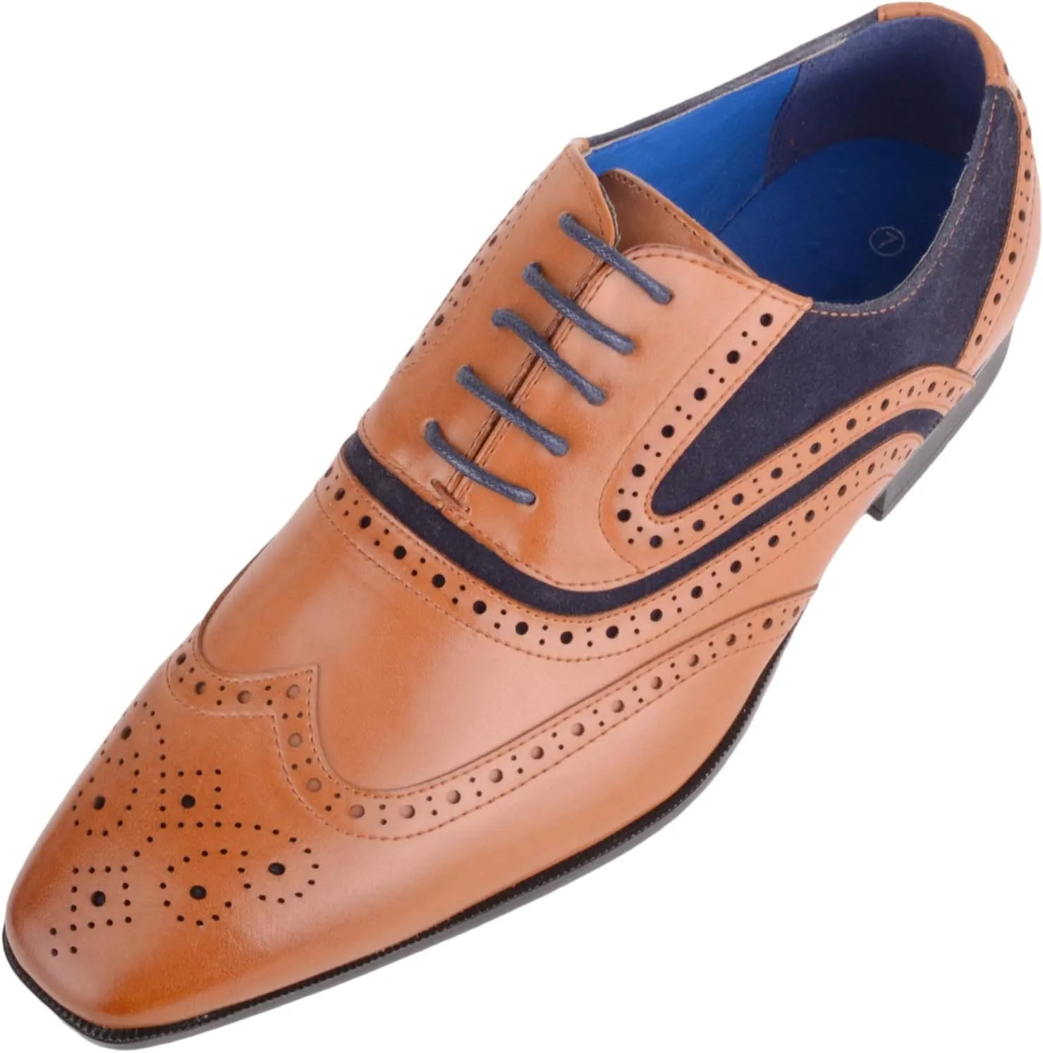 ABSOLUTE FOOTWEAR Mens Slip On Lace Up Formal Smart Work Suit Shoes Brogues with Contrasting Detail