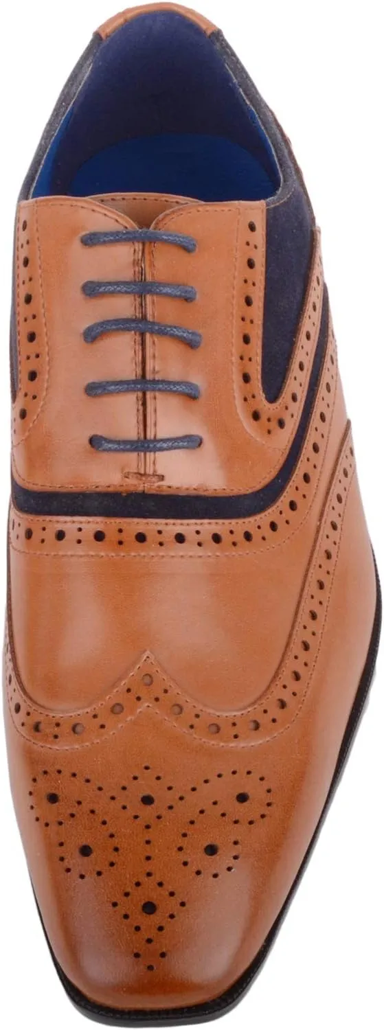 ABSOLUTE FOOTWEAR Mens Slip On Lace Up Formal Smart Work Suit Shoes Brogues with Contrasting Detail