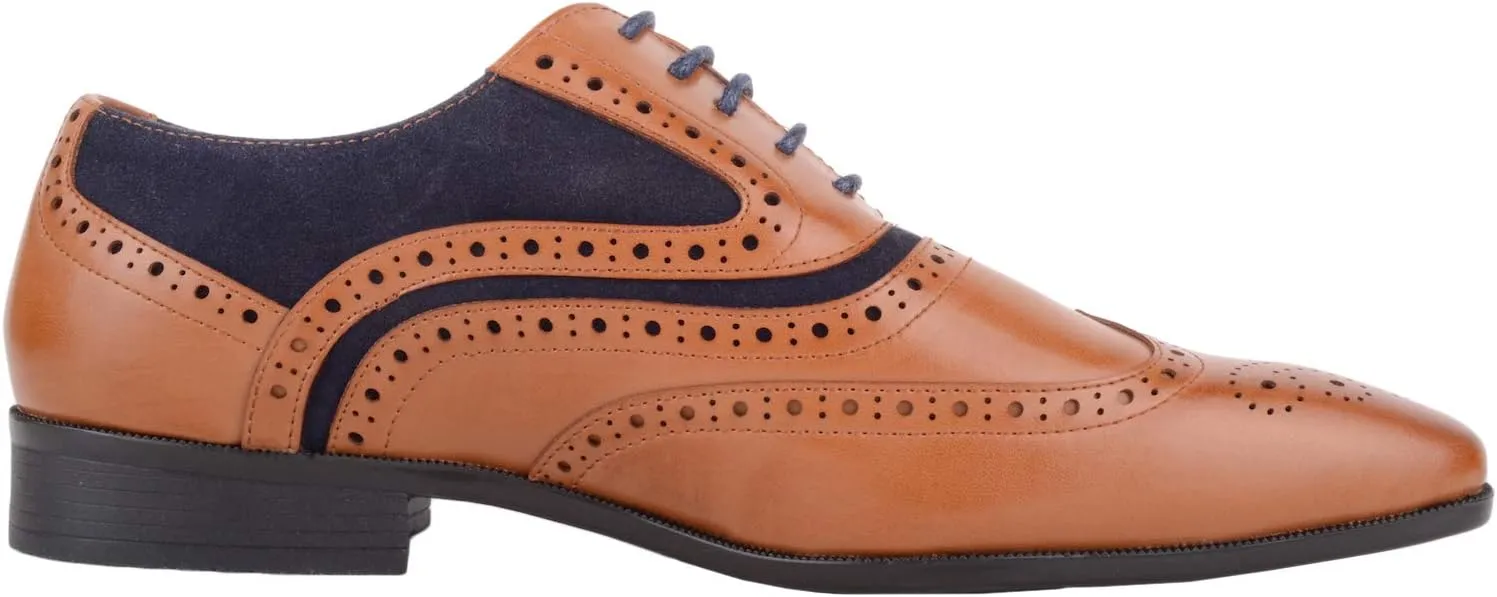 ABSOLUTE FOOTWEAR Mens Slip On Lace Up Formal Smart Work Suit Shoes Brogues with Contrasting Detail